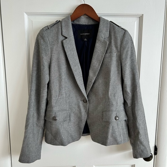 Banana Republic | Grey wool blend heathered military blazer size 6 - Picture 1 of 6